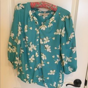 Teal floral blouse